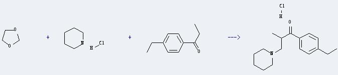 1-Propanone,1-(4-ethylphenyl)- can react with [1,3]dioxolane and piperidine; hydrochloride to produce eperisone hydrochloride